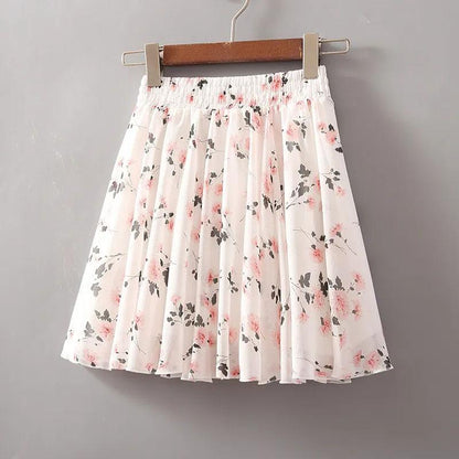 Floral Chiffon Beach Skirt Summer Women's Flower Printed Short Skirt A-line High Waist Retro Bag Hip Skirt Thin All Match Casual Mini Skirt