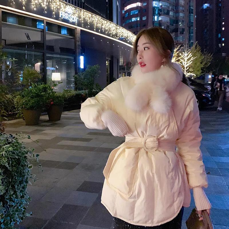 Parkas Women Fashion Solid Thick Coats Lady Elegant Tie Belt Winter Warm Jackets female Casual Loose Outerwear