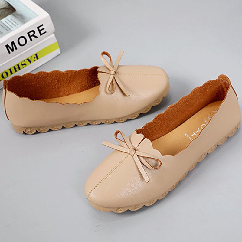 Spring and Autumn Korean Version of Shallow Mouth Mother Shoes All-match Soft-soled Round Toe Pedal Bowknot Work Lazy Shoes