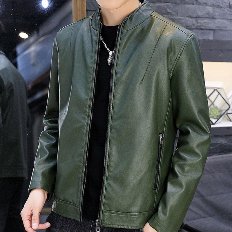 Men's Leather Jacket Trend Handsome Stand-up Collar Motorcycle Clothing Youth Autumn and Winter Plus Velvet Padded Jacket