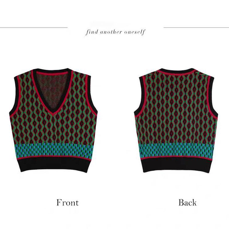 Vintage Casual Sleeveless V-Neck Knitted Sweaters Vest Female Loose Sweater Pullover Oversize