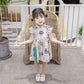 Girls Cheongsam Skirt Summer Dress Baby Girl Summer Style Hanfu Tang Suit Children Foreign Style Flying Sleeve Dress