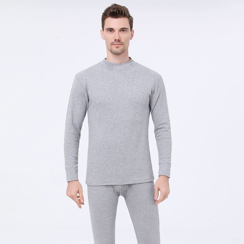 Self-heating Double-sided Mid-high Collar Cold-proof Thermal Underwear Suit Men's Plus Velvet Thick Winter Autumn Clothes Long Pants