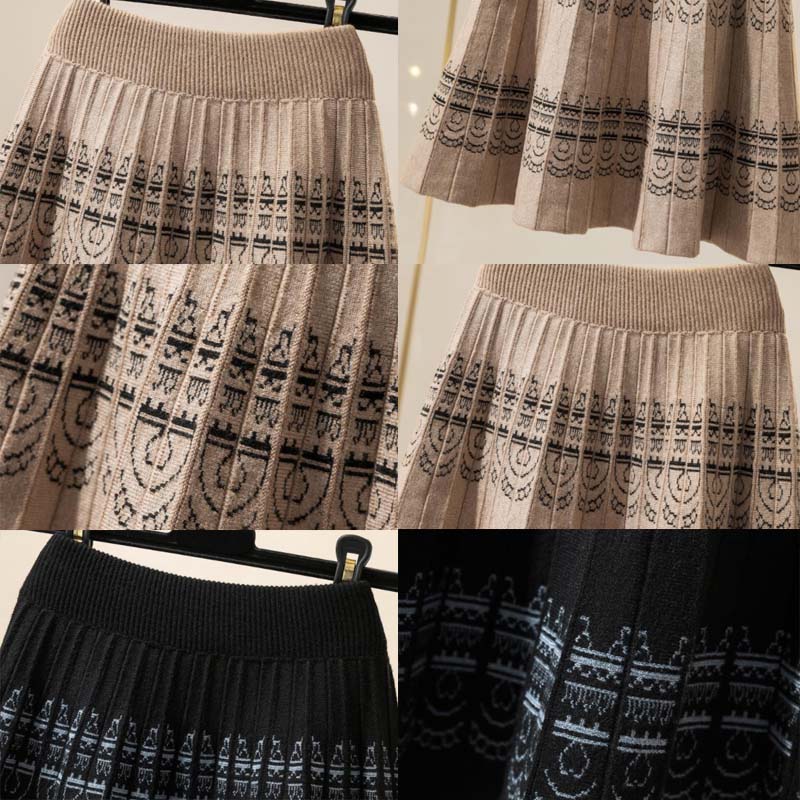 Ladies Autumn and Winter Short Skirts Fashion Knitted Skirts High Waist A-line Skirt Retro Pleated Skirt Little Black Skirt Wool Umbrella Skirt