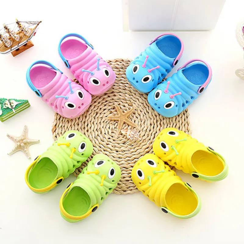 Kids Summer Sandals Boys Girls Soft Sole Cartoon Caterpillar Sandals Indoor Anti-slip Casual Hollow Flat Shoes