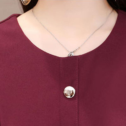 Women's Summer Dress Solid Color Round Neck Chiffon Slim A-line Skirt