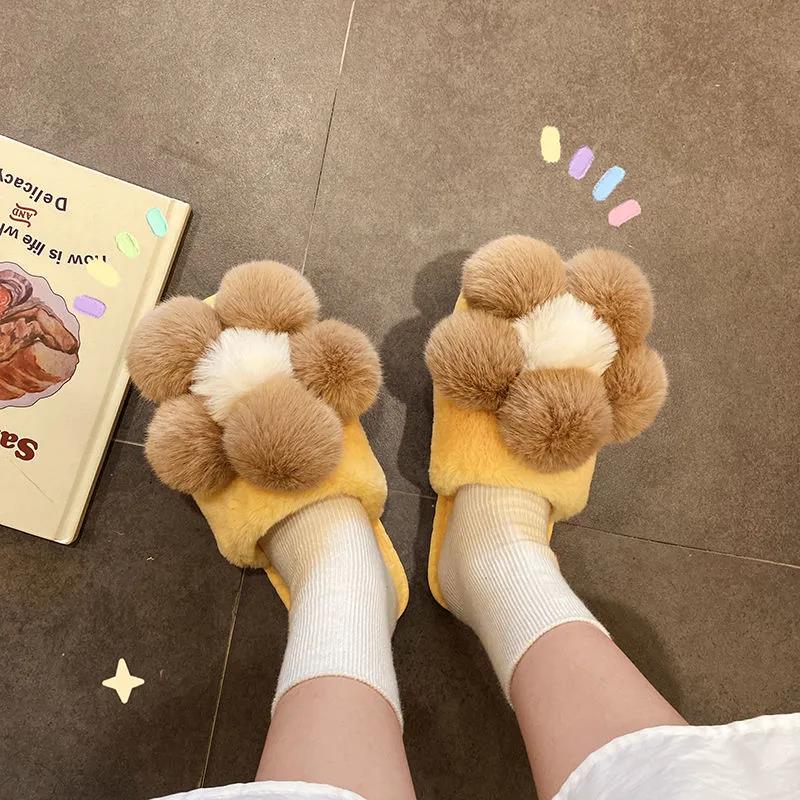 Autumn and Winter Big Flower Design Slippers Non-slip Thermal Insulation Cotton Shoes Comfortable Casual Fashion