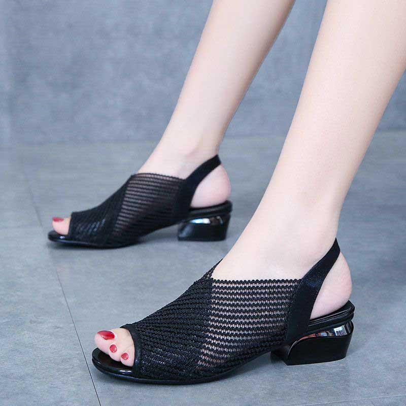 Plus Size 35-41 Summer Women Outdoor Hollow Mesh High Heels Flat Bohemian Beach Shoes Non-slip Office Lady Sandals