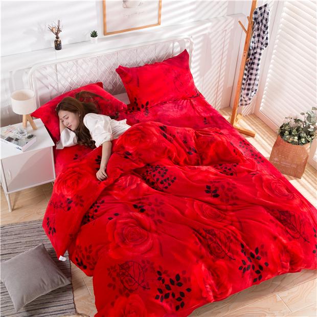 Thickened Four-piece Flannel Plush Quilt Cover Winter Plush Plush Quilt Blanket Bed Sheet Coral Fleece 4-piece Set