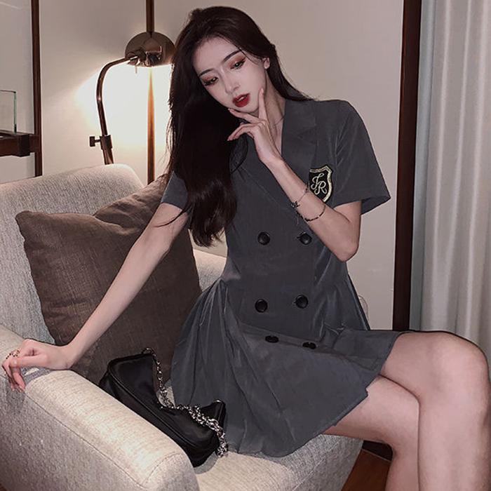 Women's Summer Dress Girls Short Sleeve Turn-down Collar Solid Color Knee-length Daily Wear Office Dating Party