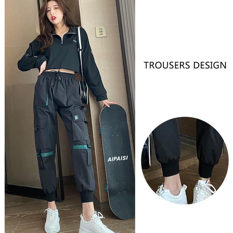 Pants Women's Loose All-match Trend Overalls High-waisted Thin Black Sports Pants Female High-waist Students