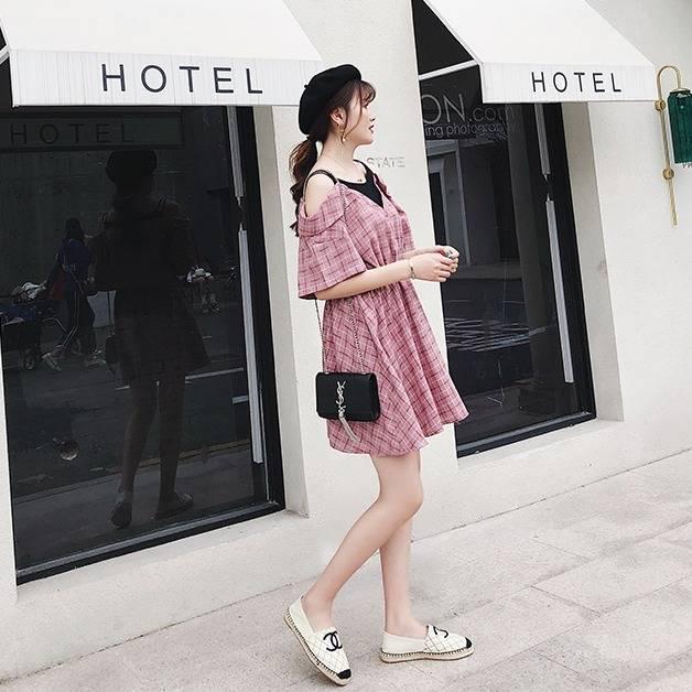 Women Plaid Dress Plus Size Sundress Sexy Straps Sleeveless Pockets Casual Loose Belted Summer Beach