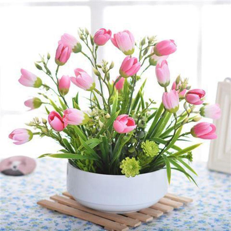 Tulip Simulation Flower Set Decoration Fake Flowers Living Room Potted Plant Decoration Home Decoration Flower Dining Table Set Floral Art