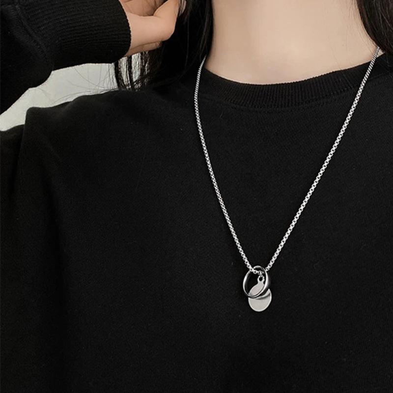 Two Wearing Ring Necklace Hip Hop Couple Simple Personality Pendant Colorless Chain Necklace Personalized Ornaments Pendant Necklaces