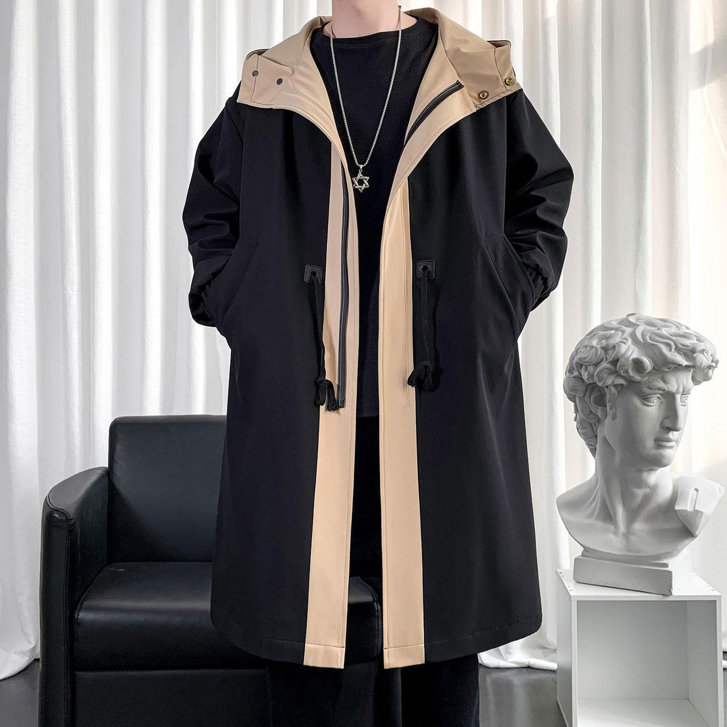 Mid-length Hoodie Men's Knee-length Coat Wind Jacket Youth Thickening Party All-match Men's Clothing