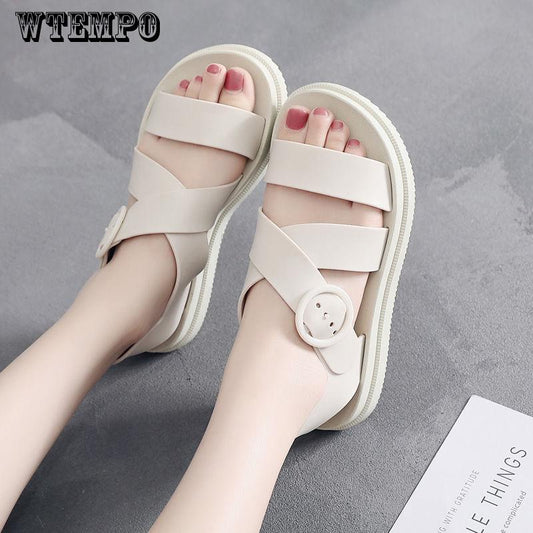Flat Bottom Sandals Women's Plastic Thick Bottom Non-slip Waterproof Rain Boots Plastic Shoes