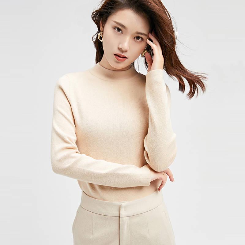Pofulove Women Autumn Winter Black Half-high Collar Pullover Long Sleeve Bottoming Sweater Wear Slim