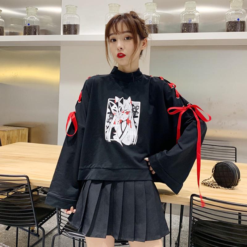 Women's Clothing Anime Printed Cross Ribbon Men's T-Shirt Harajuku Spring Cotton Top Hoodies