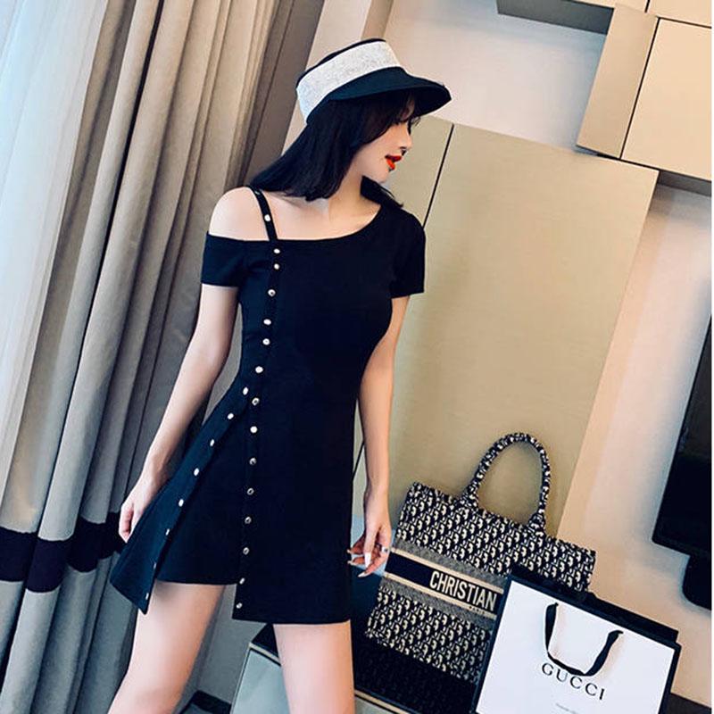 Women One-shoulder Spaghetti Strap Dress Sexy Asymmetrical Dress Summer Mini Club Dress