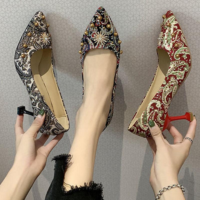 Plus Size 35-39 Summer Women Bohemian Prom High Heels Wear-resistant Non-slip Office Lady Sandals Bridal Shoes