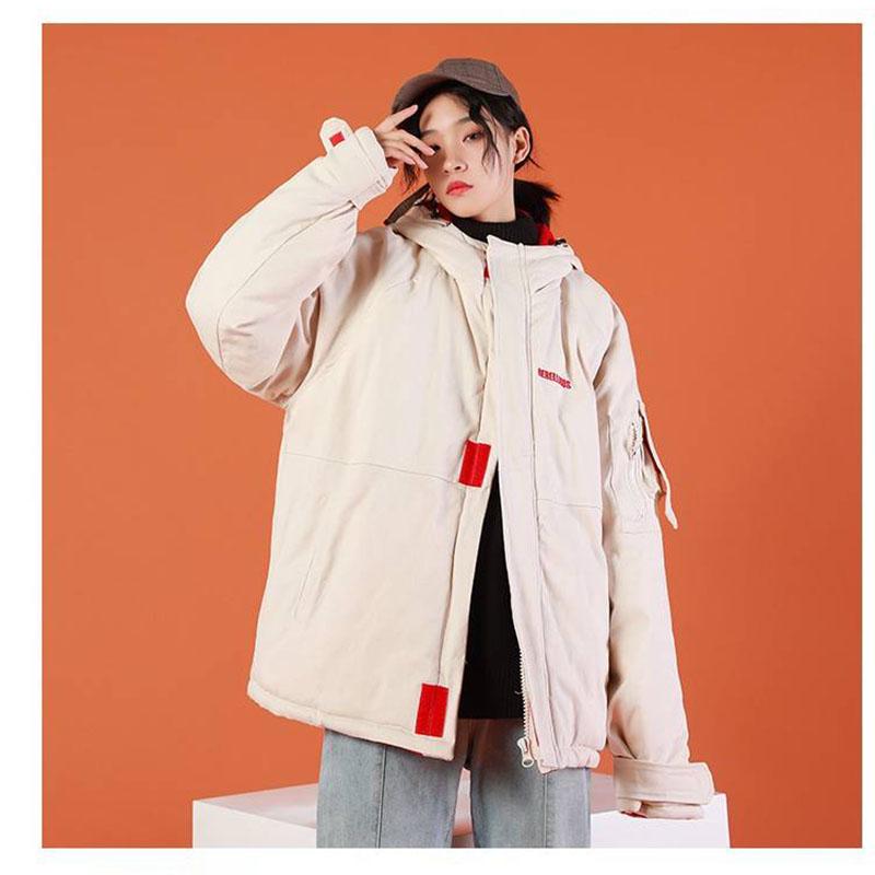 Oversize Real Full Zipper Solid Fashion Cotton Cotton-padded Jacket Hooded Warm Winter Jacket Women
