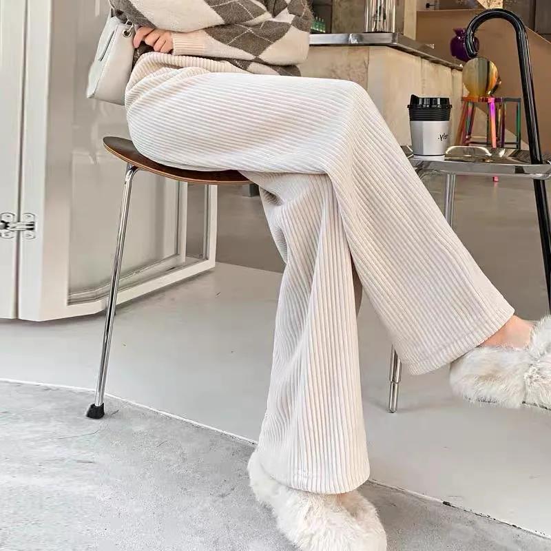 Corduroy Wide-leg Pants Women's Small Fall/winter Drape Loose High-waist Casual Sports Mopping Pants Western-style Straight-leg Pants