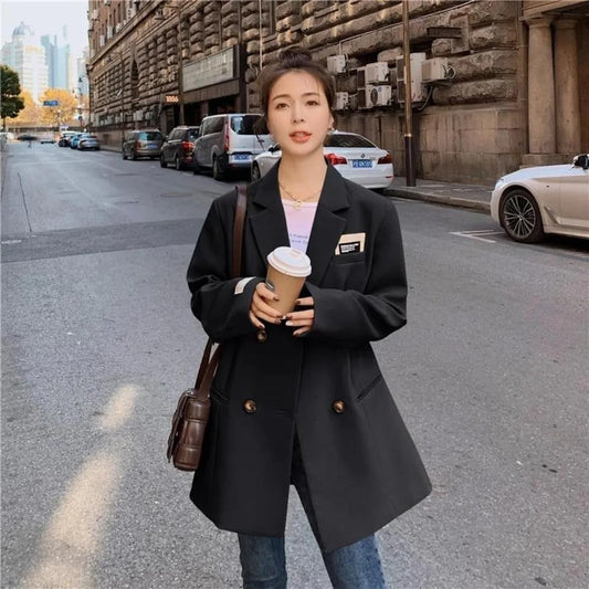 Women Casual Fashion Suit Jacket Pocket Long-sleeved Overalls Office Solid Color Slim Fit Suit Jacket All-match Temperament Top
