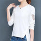 Spring and Autumn Pure Cotton Long-sleeved Foreign Style T-shirt Women's Korean Version Hollow Embroidered Irregular High-end Top
