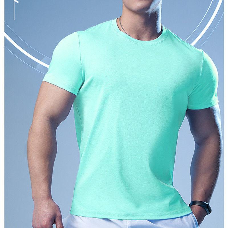 Summer Sports T-shirt Men's Breathable Stretch Fitness Shirt Short-sleeved Bottoming Casual Running Training Clothes Pure Color Wild