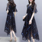 Dress Women Elegant Formal Women's Floral Dress Summer Slim Chiffon Dress Waist Slim Beach Chic Dress