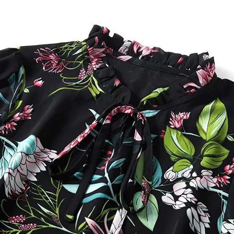 Summer Chiffon Shirt Women's Loose Plus Size Printed Shirt Doll Collar Top