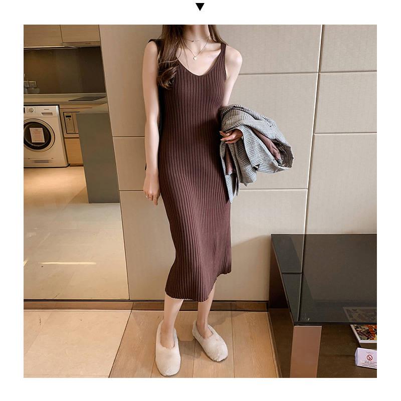 The new temperament slim sling knit dress female inside the slimming long skirt vest skirt tide