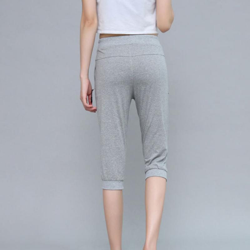 Lightweight Cotton Sports Cropped Trousers with Zipper Pockets Female Student Harem Pants Summer Loose and Thin Pants