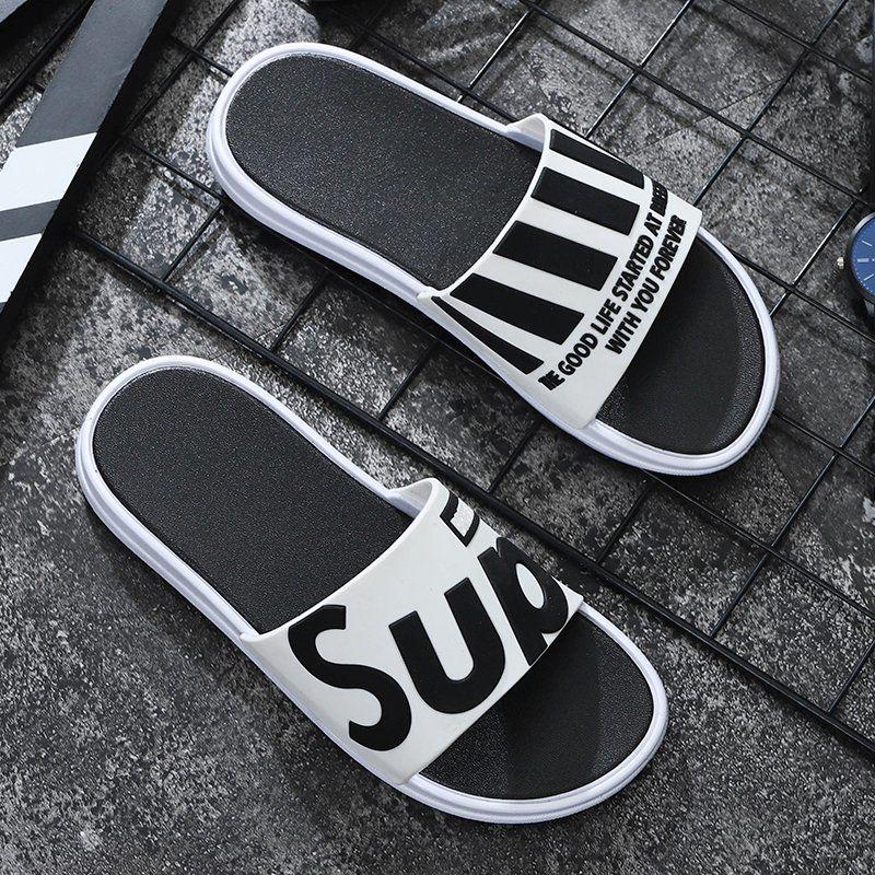 Sandals and slippers men and women fashion word drag couple outdoor wear black and white extra large