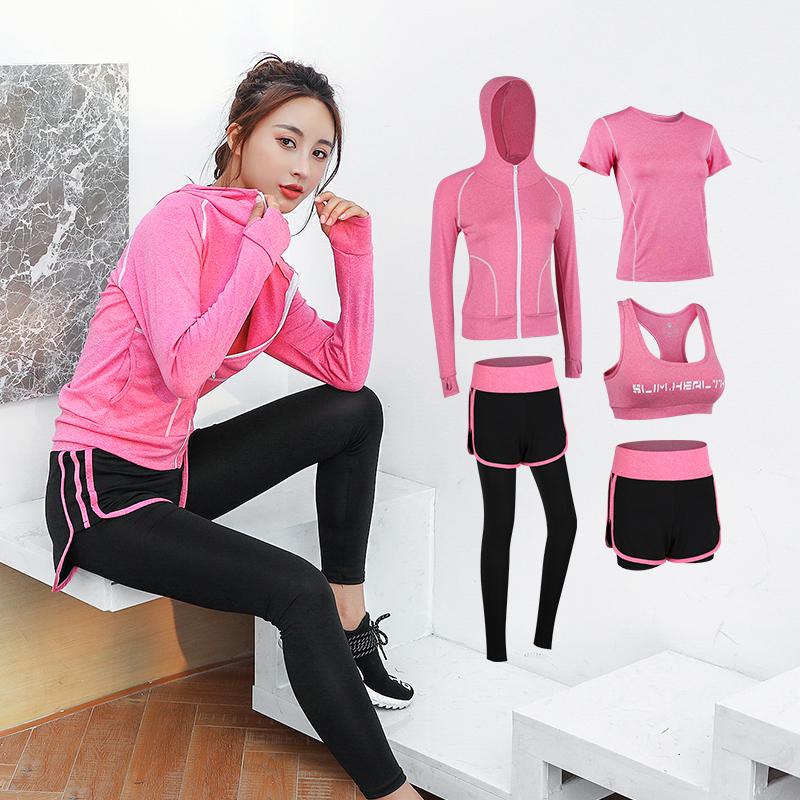 5pcs/set  Women Yoga Set Seamless Leggings Long Sleeve Crop Top Sports Bra Running Pants Gym Clothing Fitness Workout Sports Suit