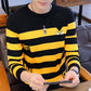 Autumn and Winter Striped Sweater Slim Young Men's Round Neck Knit Bottoming Shirt Long-sleeved Splicing Color Pullover Top