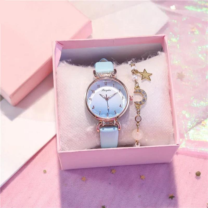 Women's Rhinestone Gradient Quartz Watch Niche Pink Luminous Waterproof Bracelet Watch Belt Quartz Diamond Watches