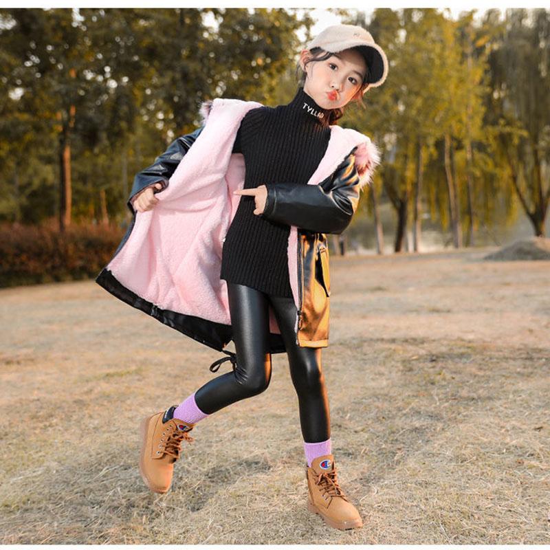 Girls Plus Velvet Thick Mid-length Winter Clothes Windbreaker Warm Coat with Large Fur Collar