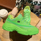 Fluorescent green daddy shoes female ins tide net red double mesh surface thick bottom sports shoes