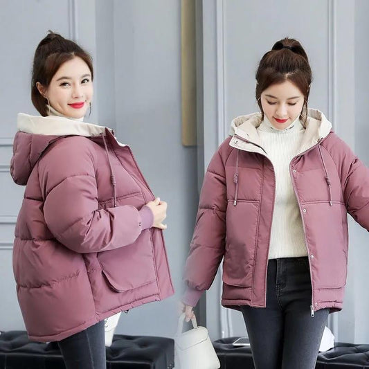 Down Jacket Women's Short Winter Korean Fashion Solid Color Bread Coat Jacket Loose and Thick All-match Cold and Warm Cotton Jacket