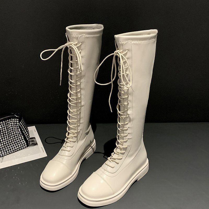 Women's Autumn Boots Lace-up High-Top Martin Women's Boots Not Over The Knee Boots Small Girls Cavalier Boots