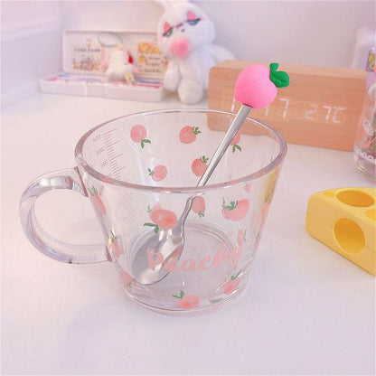 Cute Strawberry Peach Holding Cup Glass Bowl Breakfast Cereal Student Girl Milk Coffee Oatmeal Heat Resistant Kawaii Mug