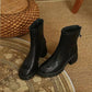 Martin Boots Woman Round Head Retro Boots Black Middle Boots Back Zipper Chelsea Boots Single Boots Spring and Autumn