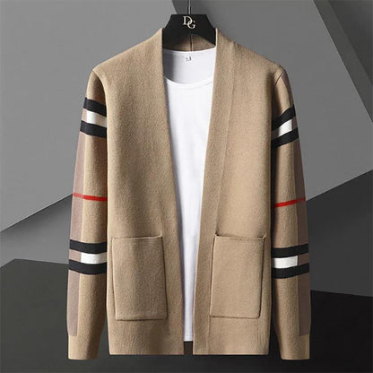 Autumn Men's Knitted Cardigan Trend Stitching Autumn Thin Sweater Coat Clothes