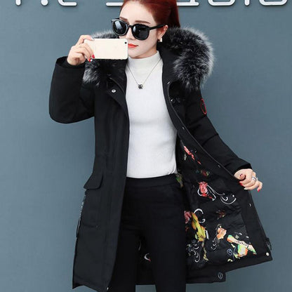 Winter Down Jacket with Hooded Faux Fur Collar Warm and Windproof Jacket Oversized Down Jacket with Cotton Padded Parka