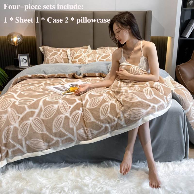 Winter Thickened Warm Milk Velvet Bed Four Sets of Thousands of Birds Simple Baby Velvet Sheets
