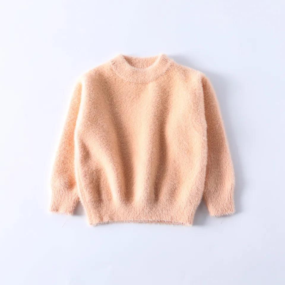 Children's Sweater Mink Velvet Hedging Western Style Solid Color Round Neck Long-sleeved Sweater Baby Top