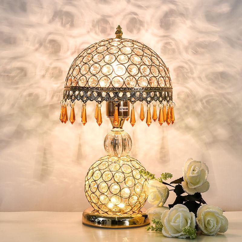 LED Table Lamps for Bedroom Crystal  Fabric Bedside Lamp Table Lanterns Home Decoration Lighting