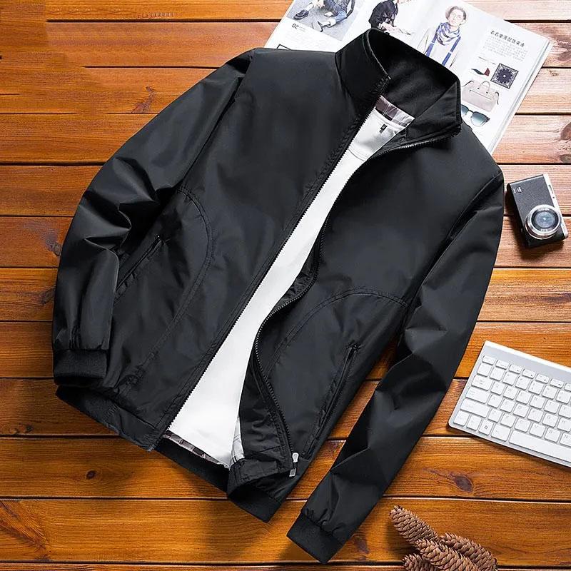 Men's Jacket Spring and Autumn Basic Jacket Korean Casual Stand Collar Baseball Uniform Coat Slim Solid Color Bomber Jacket