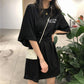 WTEMPOLarge Loose Casual Short Sleeve Round Neck Simple Lace Free Belt Mid-length Women's Dress Daily